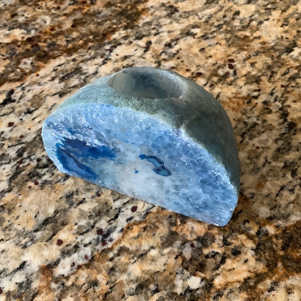 Blue geode candle holder